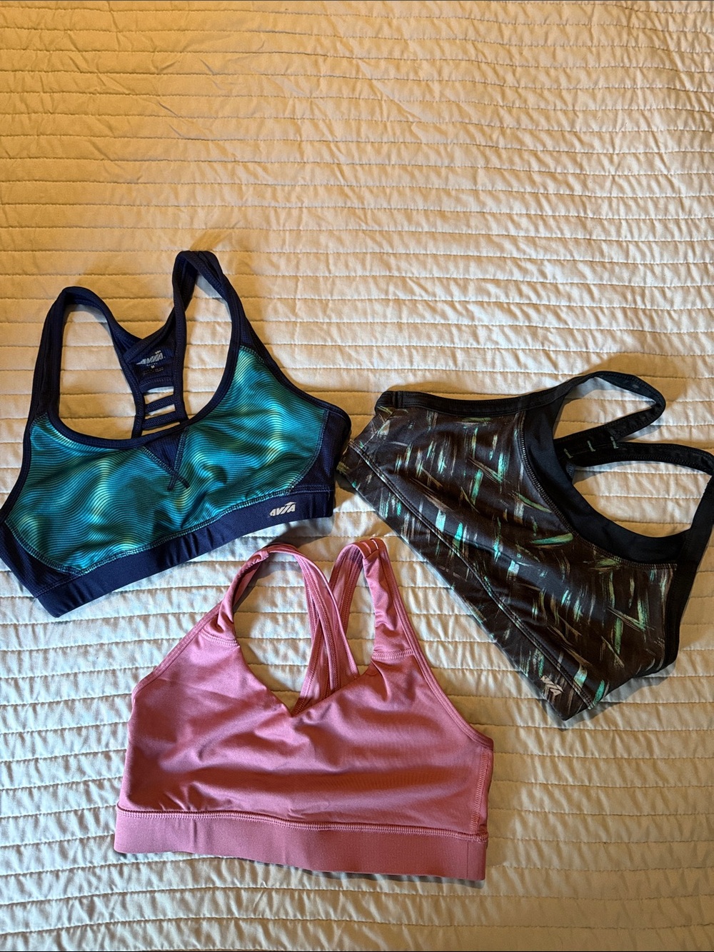 Avia Women's Teal, Black/Green Accent & Pink Sports Bra Set